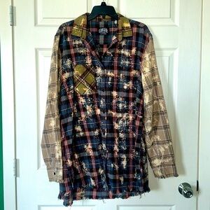 One 24 Rags Women's Top Brown Plaid Shirt Vintage flannel Shirt Size XXXL